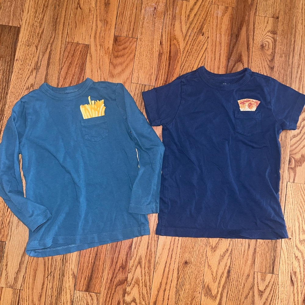 J. Crew Crewcuts Kids French Fry and Pizza Blue and Navy Graphic Tees (XXS 2-3T)